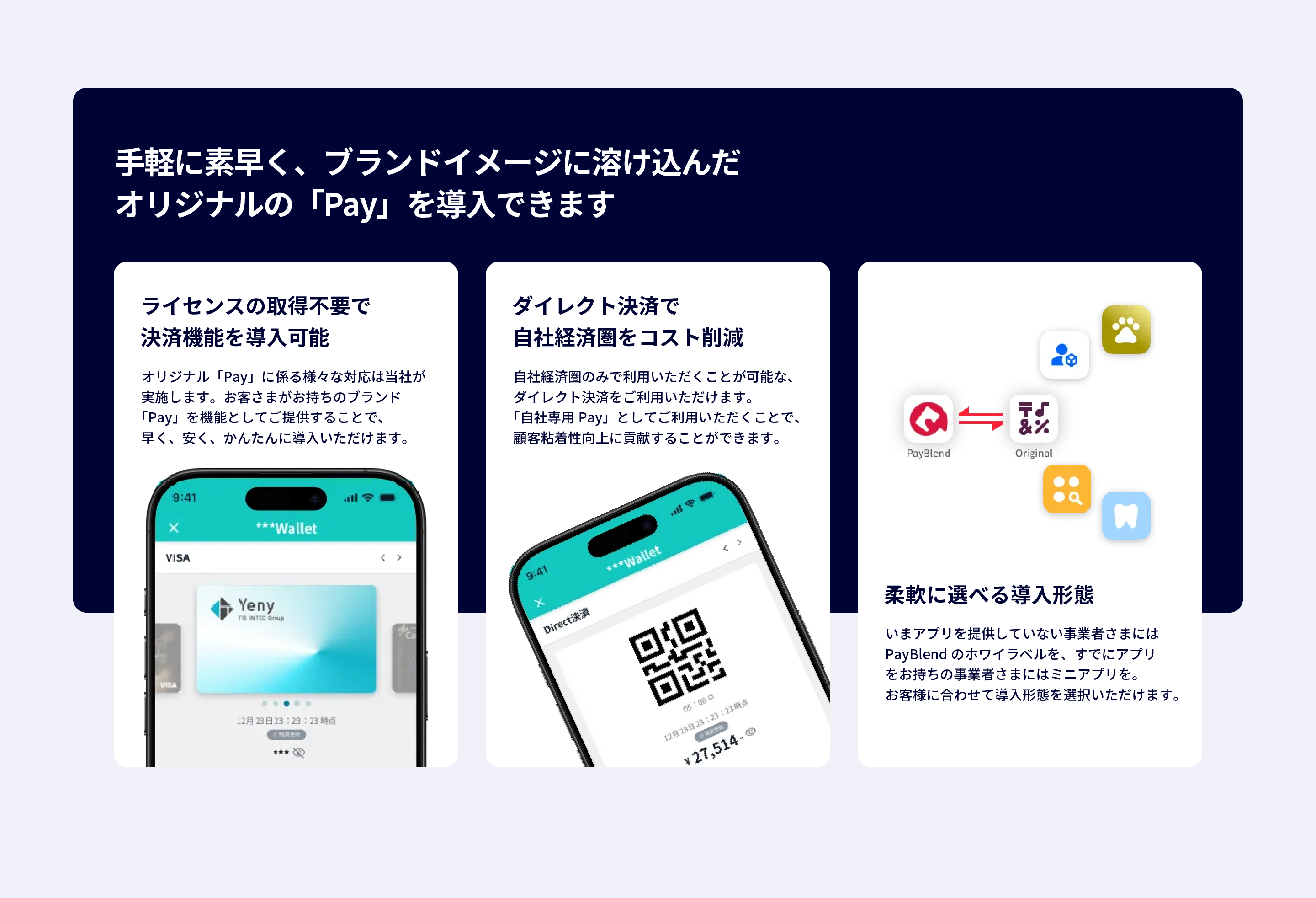 手軽に素早く、ブランドイメージに溶け込んだオリジナルの「Pay」を導入できます